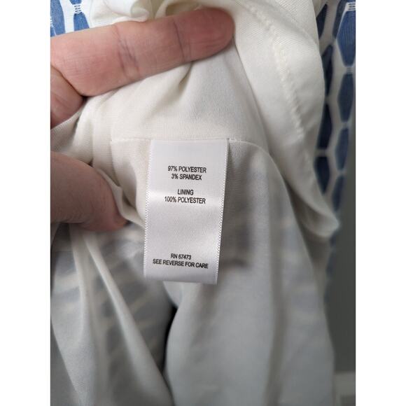 Taylor Blue and White A-line Midi Dress with Flutter Sleeves - Picture 5 of 6